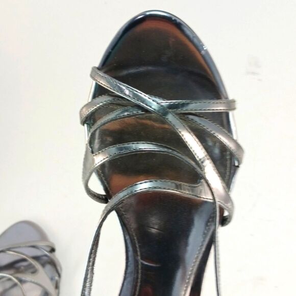 LAUREN Ralph Lauren Abriella Metallic Silver Strappy 4-inch Stiletto Size 10B. - Picture 12 of 13